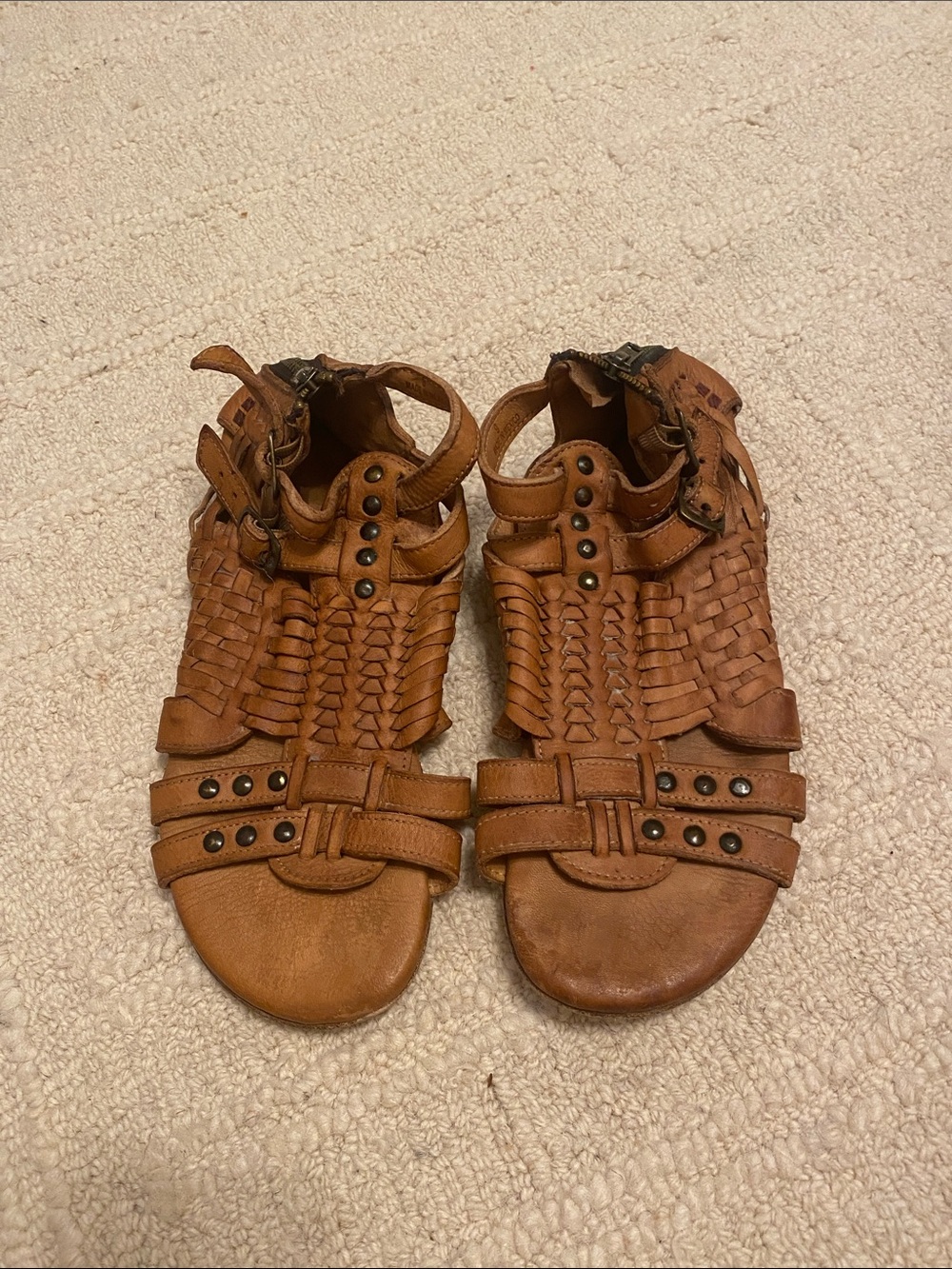 Bed Stu Tan Woven Leather Gladiator Sandals